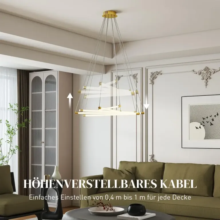 Modern LED-Taklampa 50 w med 5 Ljusrör, Guld/vit Justerbar Design