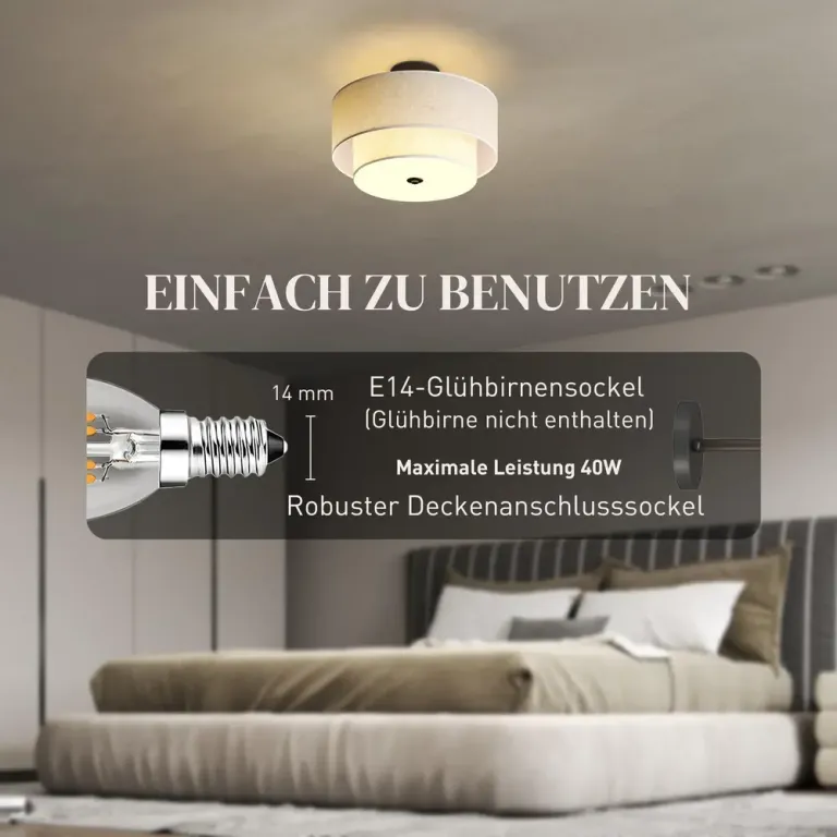 Taklampa med Dubbla Skärmar i Linnelook Krämvit, Cremevit Rund Lager