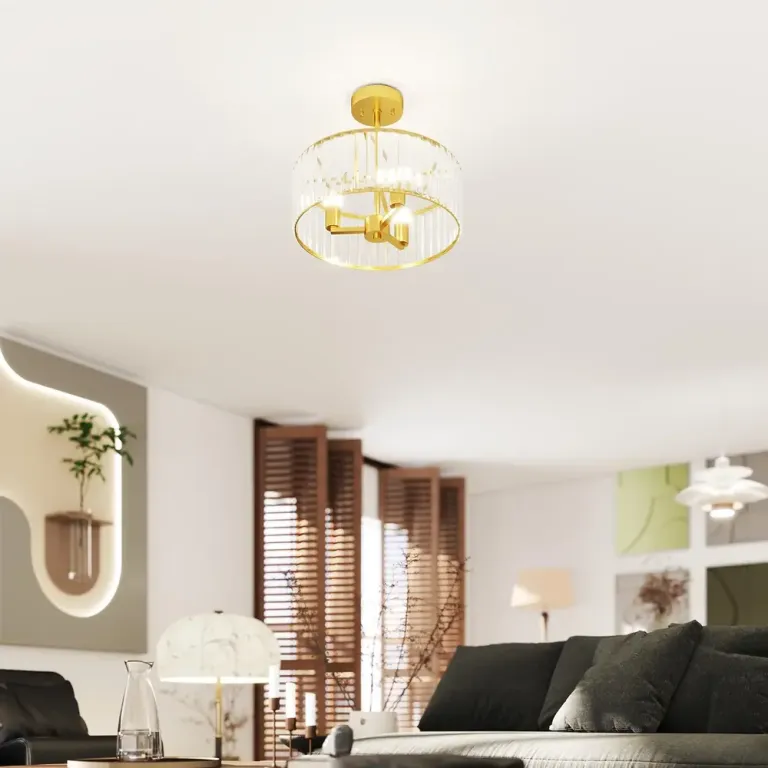 Taklampa med Ljuskronadesign Kristallskärm 3 Lampor, Guld