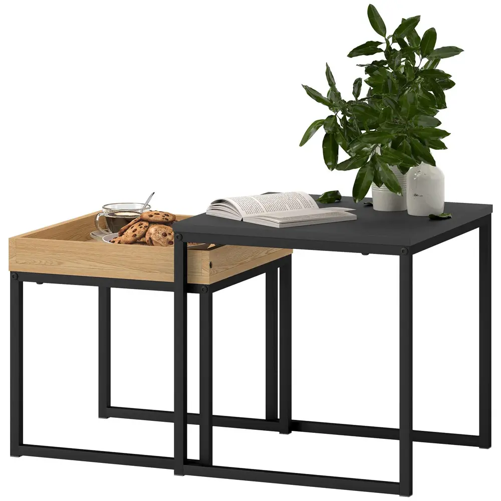 Soffbord Set 2 Fyrkantigt MDF och Metall Svart
