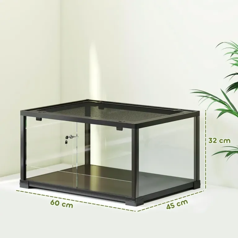 Terrarium 86 Liter Svart Glas och Metall för 60x45x32 cm