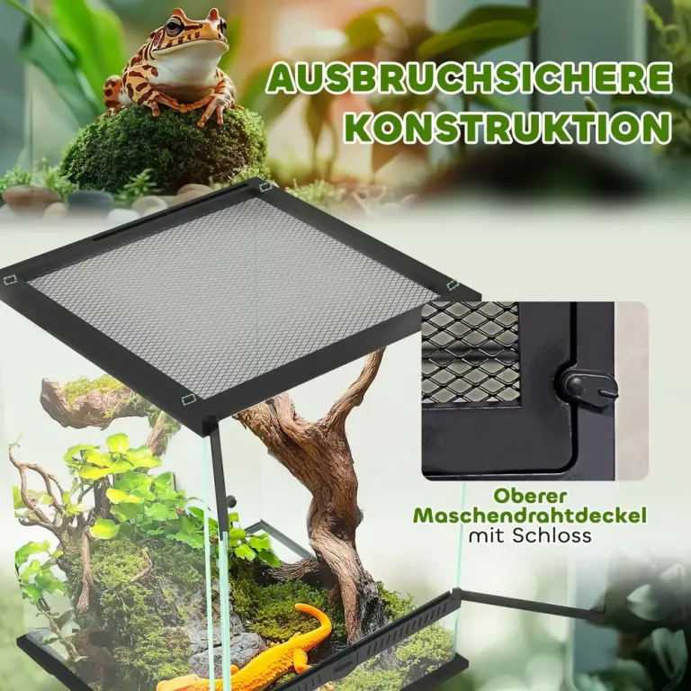 Terrarium Reptilbox Svart av Metall Cm Låda Vivarium Glashus