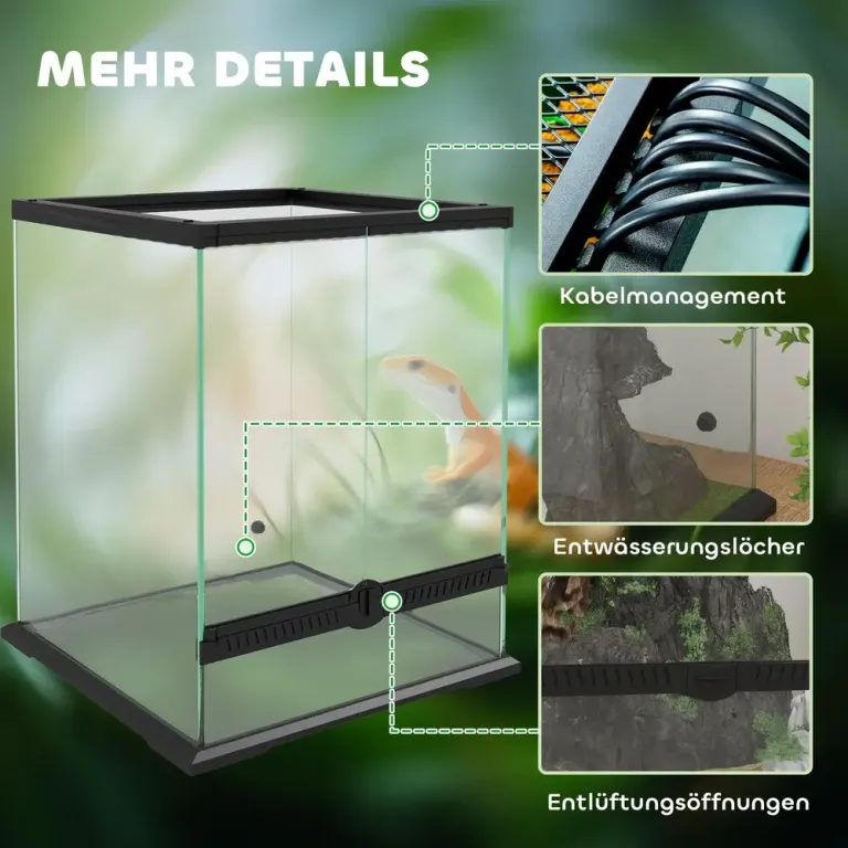 Terrarium Reptilbox Svart av Metall Cm Låda Vivarium Glashus