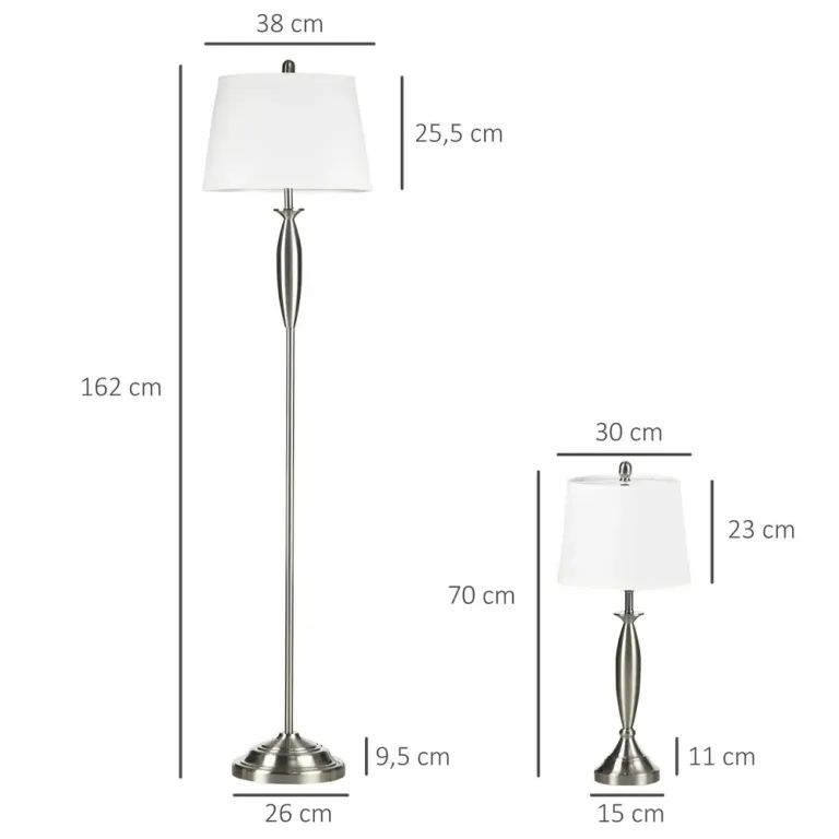 Lamp-Set 3 Delar med 1 Golvlampa och 2 Bordslampor, Svart