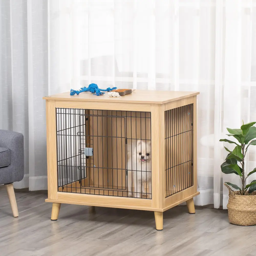 Hundbur i Trä med Upphöjd Botten Elegant 81 x 58,5 x 76 Cm