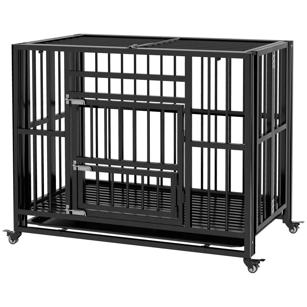 Hundbur Transportbur Svart av Stål för 94 x 58 x 78 Cm