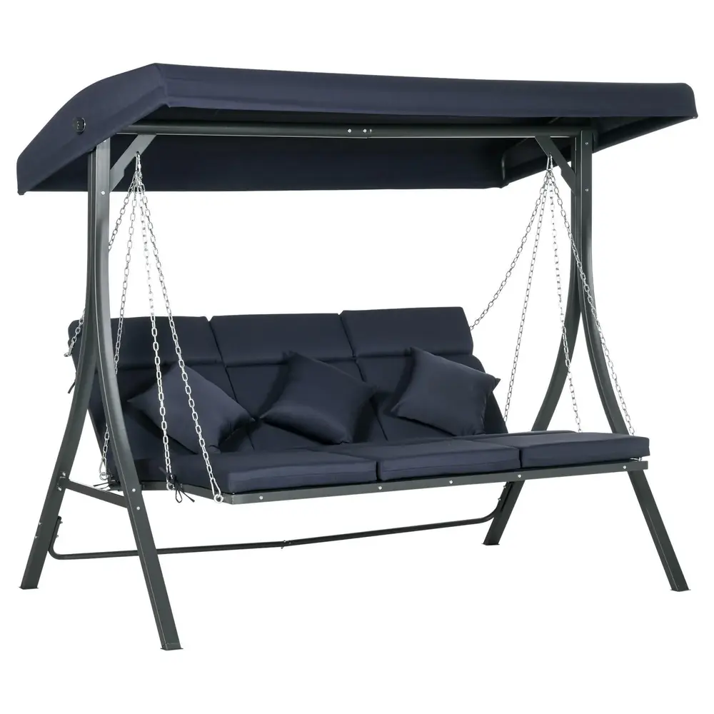 Hammock för Trädgård 3-Sits med Soltak, Mörkblå
