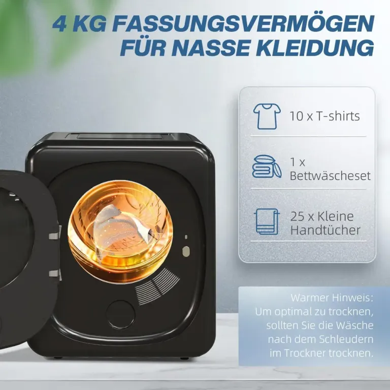 Torktumlare med UV-Desinfektion Kompakt 4 kg Kapacitet Mini Design