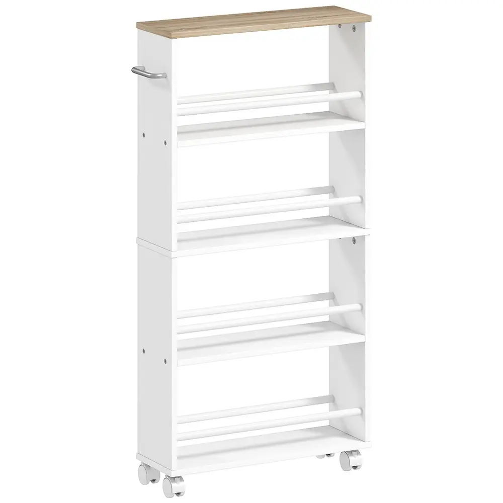 Rullvagn Smal 4 Hyllplan Natur Bambu Hylla 45x15x91 Cm