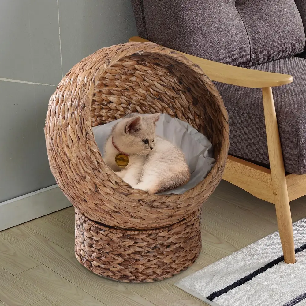 Kattkorg Vattenhyacint med Dyna Flätad 42 x 33 x 52 Cm