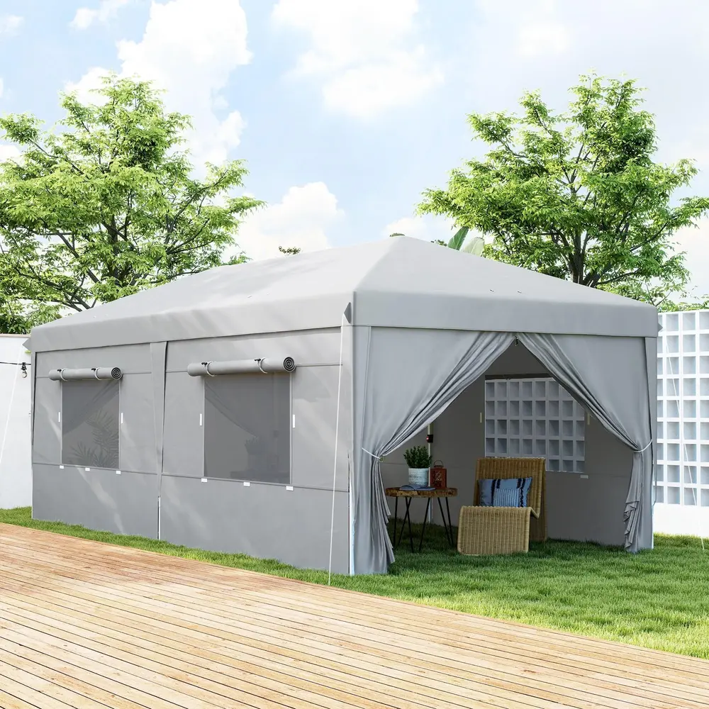 Lusthus Paviljong Pop-Up Partytält Ljusgrå 3 x 6 M