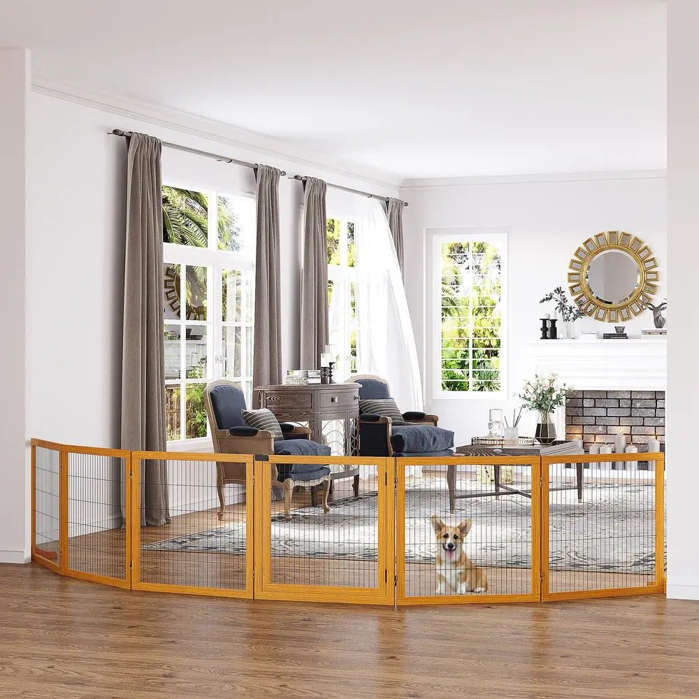 Hopfällbar Hundbarriär Furu Gul 432 x 36 x 70 Cm