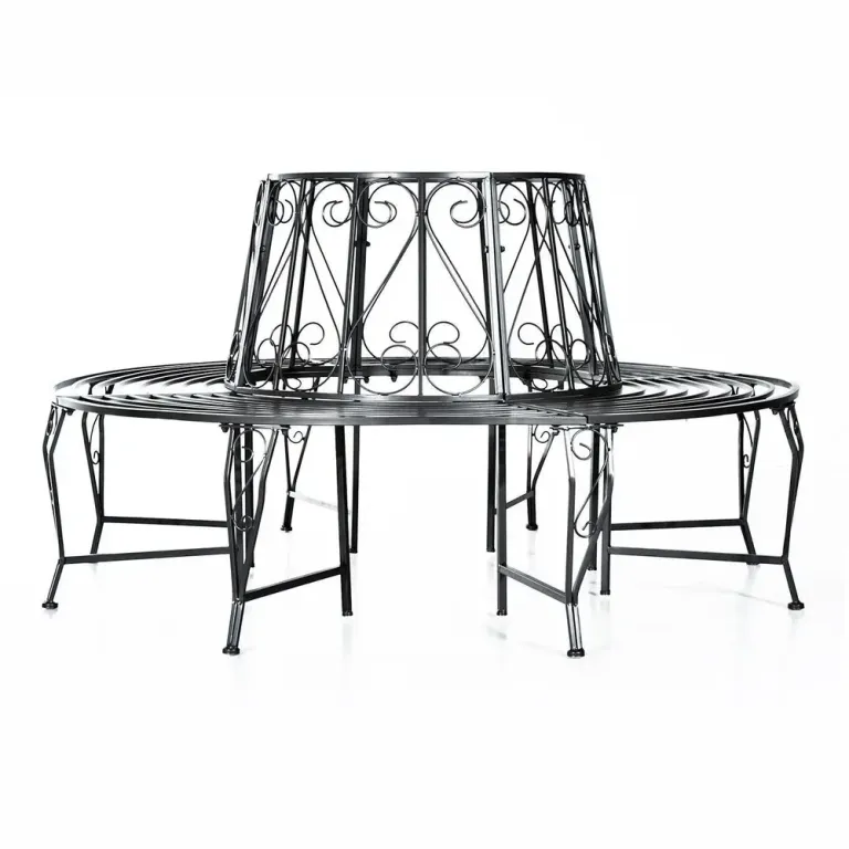 Trädbänk Rund Trädgårdsbänk 360 Grader Metall Ø160 cm