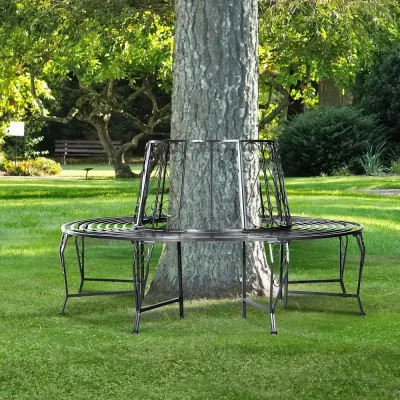 Trädbänk Rund Trädgårdsbänk 360 Grader Metall Ø160 cm