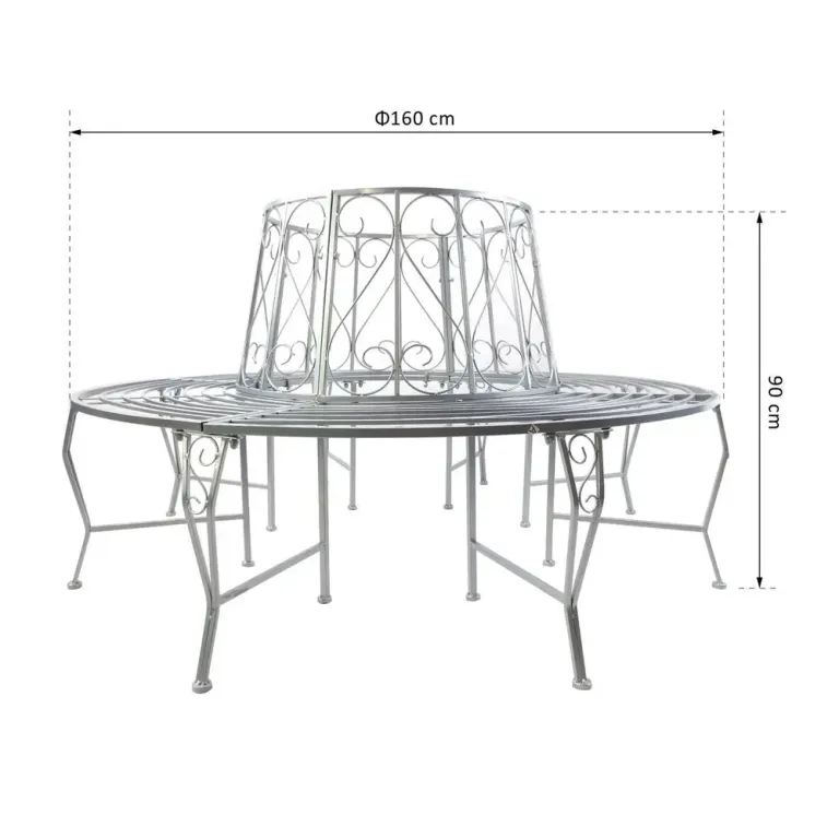 Trädbänk Rund Trädgårdsbänk 360 Grader Metall Ø160 cm