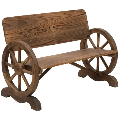 Trädgårdsbänk med Armstöd Rustik Bänk Sits Vagnshjul Style
