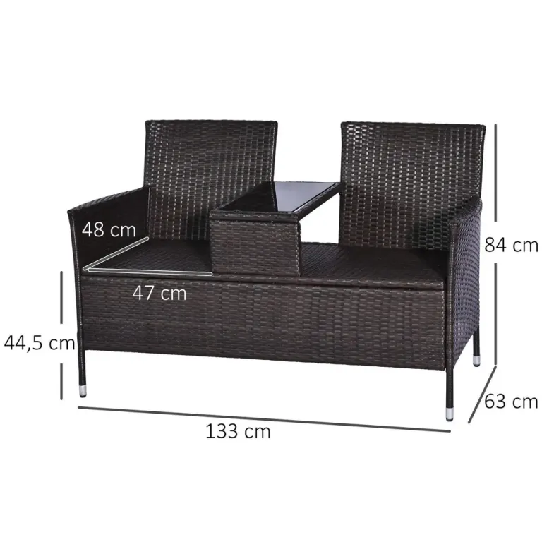 Trädgårdsbänk 2-Sits med Integrerat Bord, Brun
