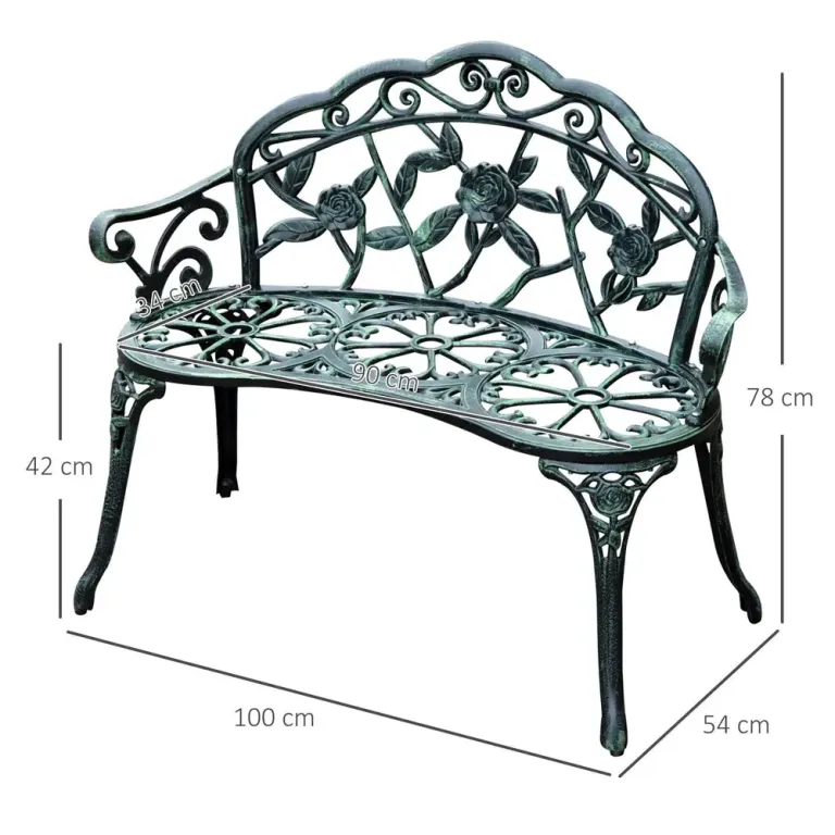 Trädgårdsbänk Metall för 2 Personer Järn Retro Design Grön