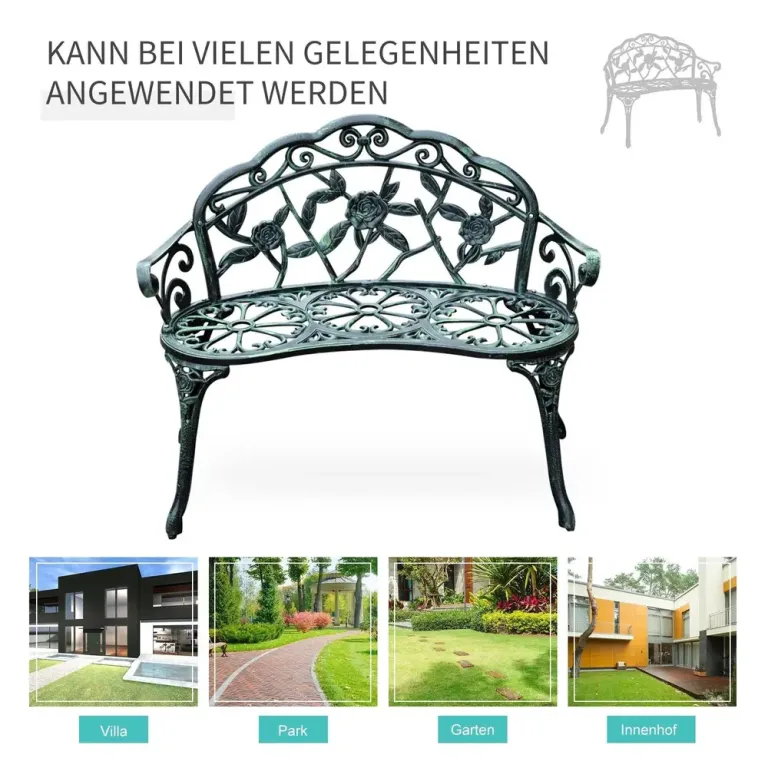 Trädgårdsbänk Metall för 2 Personer Järn Retro Design Grön