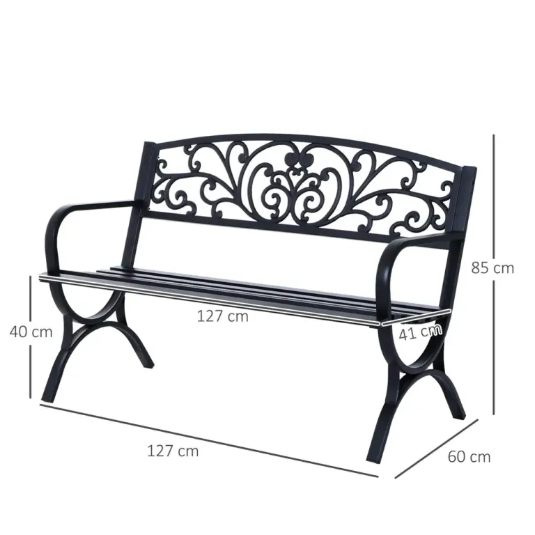 Trädgårdsbänk Svart Metall 127 x 60 x 85 cm