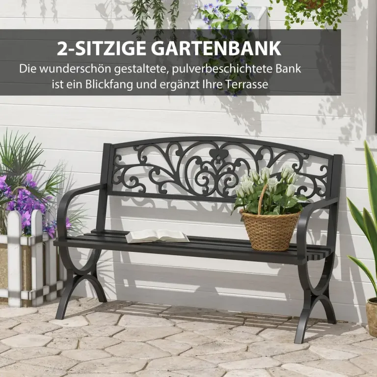 Trädgårdsbänk Svart Metall 127 x 60 x 85 cm