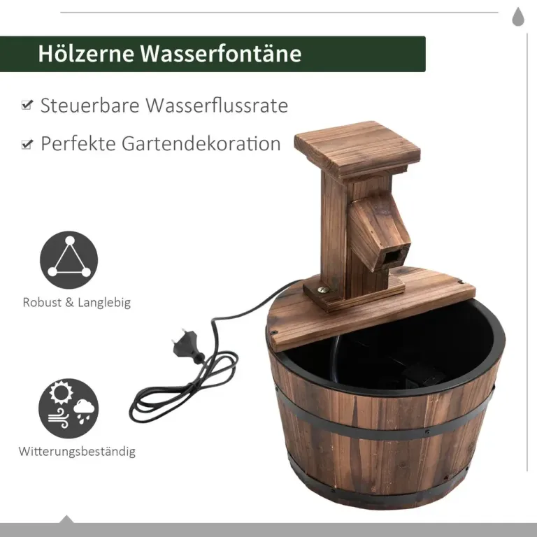 Trädgårdsfontän Hållbar Mörkbrun Trä Metall 37 cm