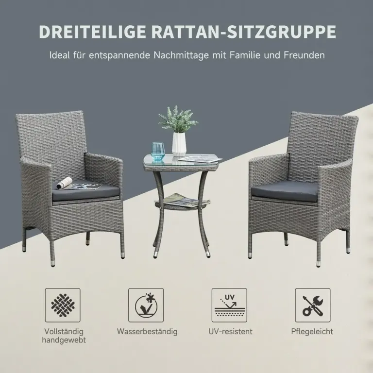 Trädgårdsmöbelset Rotting med Sidobord Stolar Rottinglook