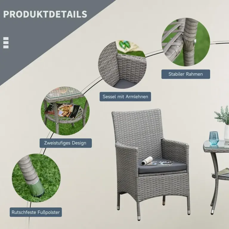 Trädgårdsmöbelset Rotting med Sidobord Stolar Rottinglook