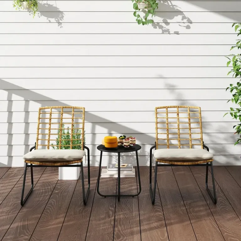 Bistroset 3 Delar med 2 Rottingstolar och Bord, Beige/brun Rattan