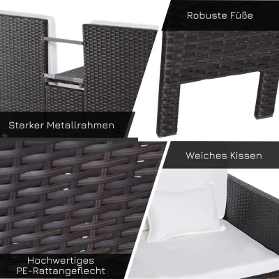 Trädgårdssoffset Brun Konstrotting och Metall 2 Soffpall