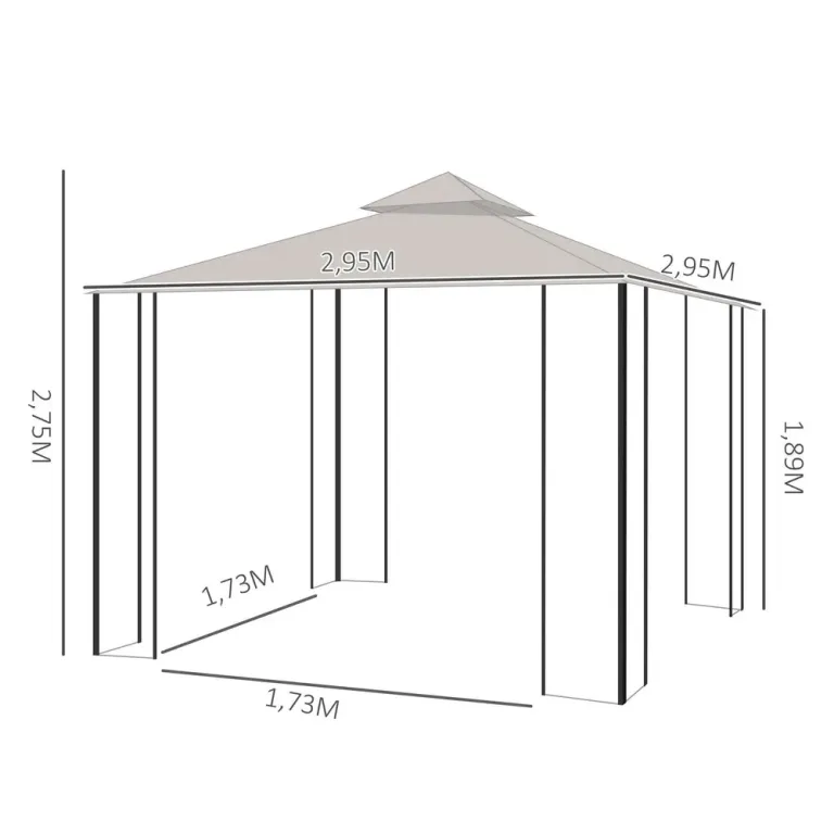 Trädgårdstält med Dubbeltak Myggnät Paviljong Fästmaterial