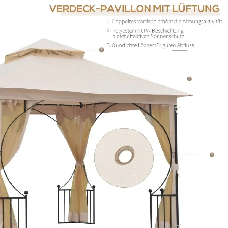 Trädgårdstält med Dubbeltak Myggnät Paviljong Fästmaterial