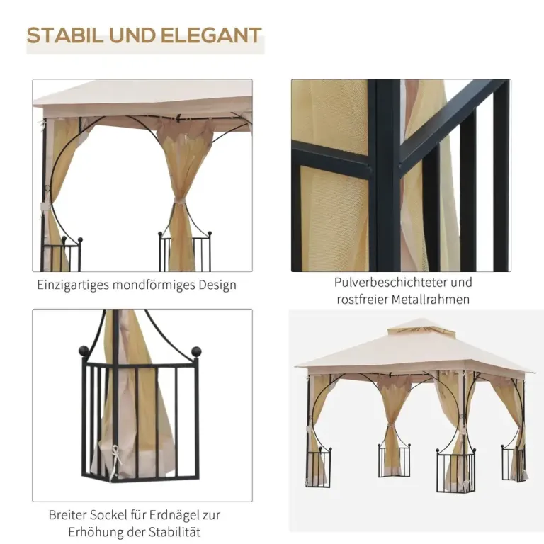 Trädgårdstält med Dubbeltak Myggnät Paviljong Fästmaterial