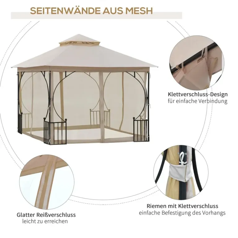 Trädgårdstält med Dubbeltak Myggnät Paviljong Fästmaterial