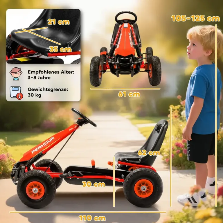 Trampbil Go-Kart Röd Metall och Plast för Barn 3-8 År Pedal Gokart