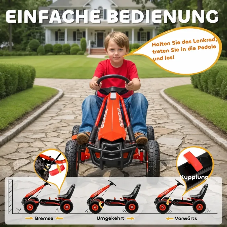 Trampbil Go-Kart Röd Metall och Plast för Barn 3-8 År Pedal Gokart