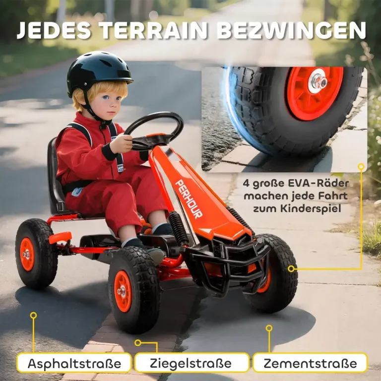 Trampbil Go-Kart Röd Metall och Plast för Barn 3-8 År Pedal Gokart