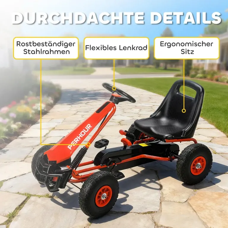 Trampbil Go-Kart Röd Metall och Plast för Barn 3-8 År Pedal Gokart