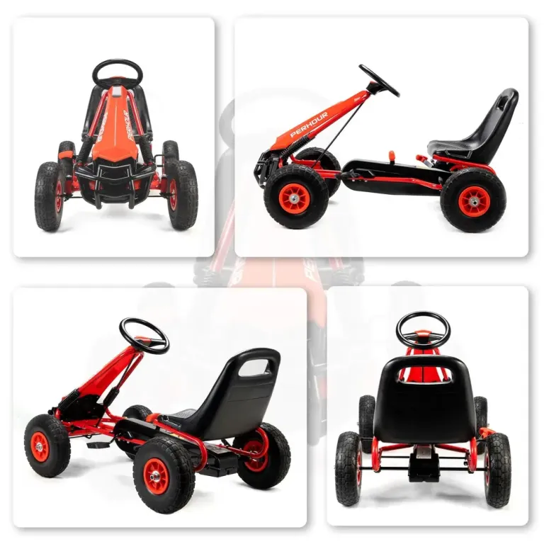 Trampbil Go-Kart Röd Metall och Plast för Barn 3-8 År Pedal Gokart