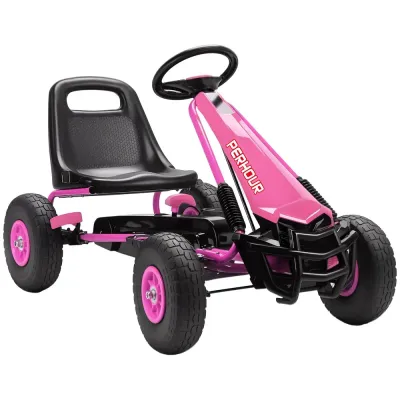 Trampbil Go-Kart Rosa Metall och Plast för Barn 3-8 År Pedal Gokart