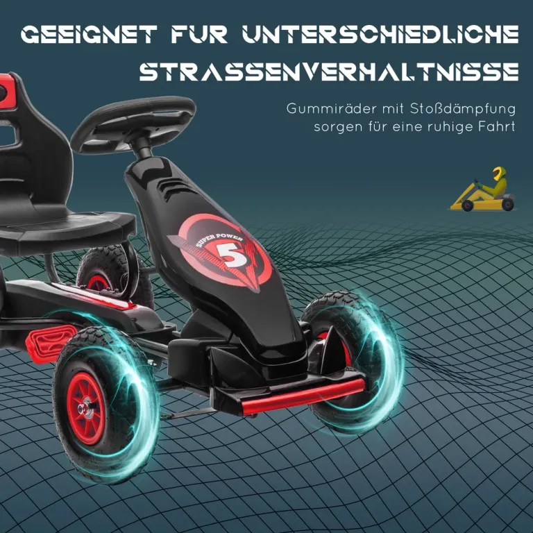 Trampbil Gokart Röd Svart av Metall och Plast för Barn 5-12 Däck