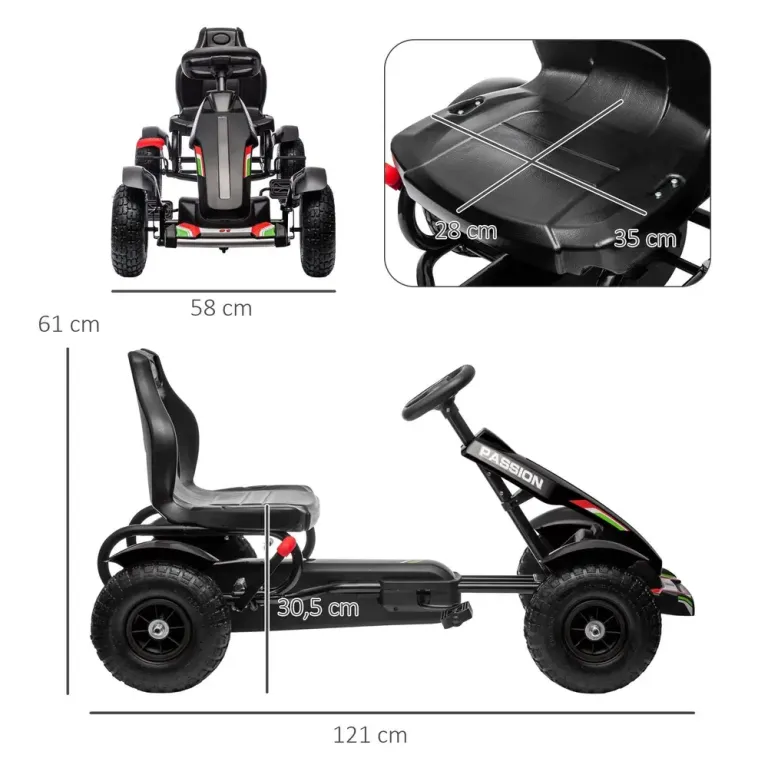Trampbil Gokart Svart av Metall och Plast för Barn 5-12 År Gummiluft