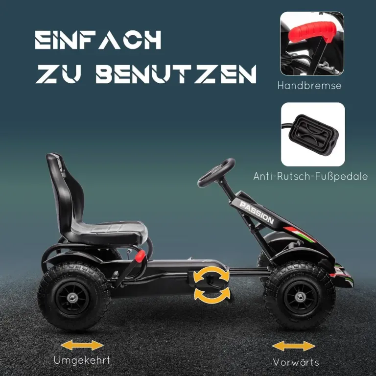 Trampbil Gokart Svart av Metall och Plast för Barn 5-12 År Gummiluft