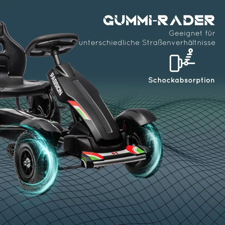 Trampbil Gokart Svart av Metall och Plast för Barn 5-12 År Gummiluft