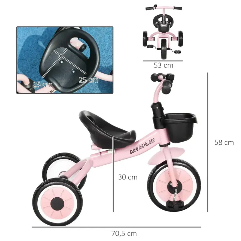 Trehjuling Barncykel Rosa av Metall och Plast för Barn 2-5 Metallram