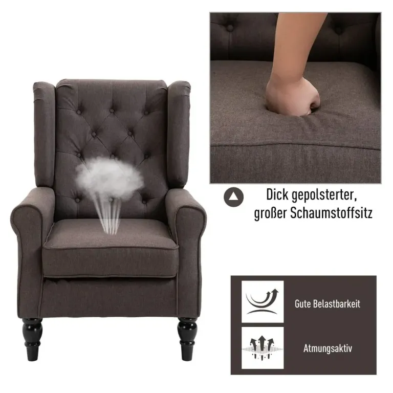 Tuftat Wingbackstol med Hög Rygg Stoppad Loungestol Relax Fåtölj