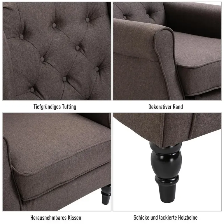 Tuftat Wingbackstol med Hög Rygg Stoppad Loungestol Relax Fåtölj