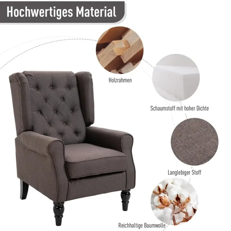 Tuftat Wingbackstol med Hög Rygg Stoppad Loungestol Relax Fåtölj