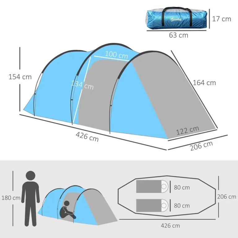 Tunneltält Campingtält Ljusblå Personer