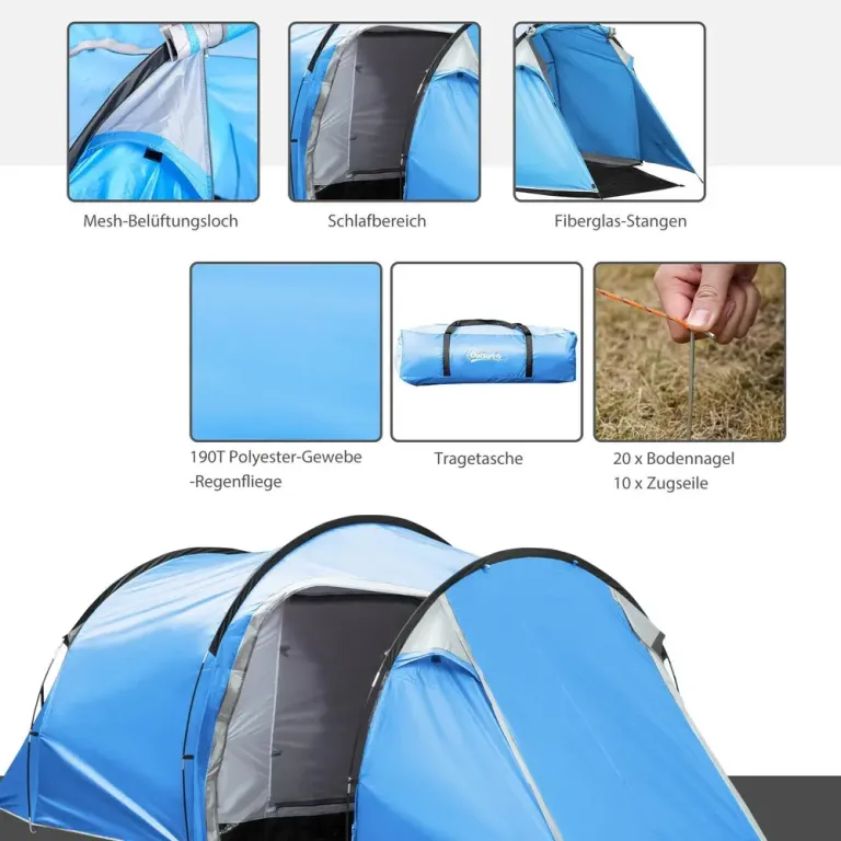 Tunneltält Campingtält Ljusblå Personer
